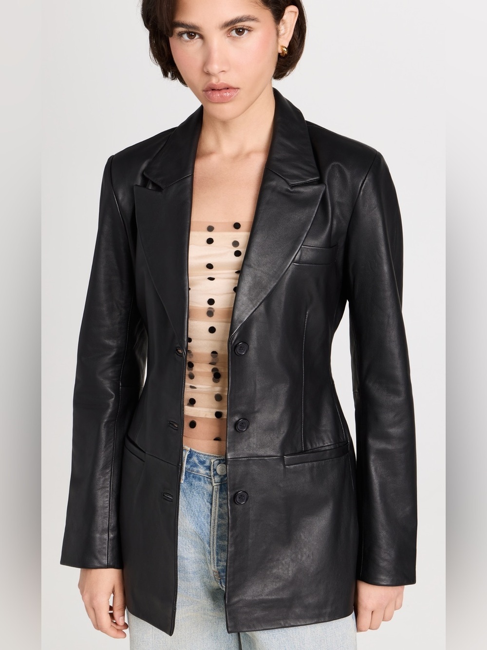 Reformation Black Leather Single-Button Blazer - Picture 5 of 8